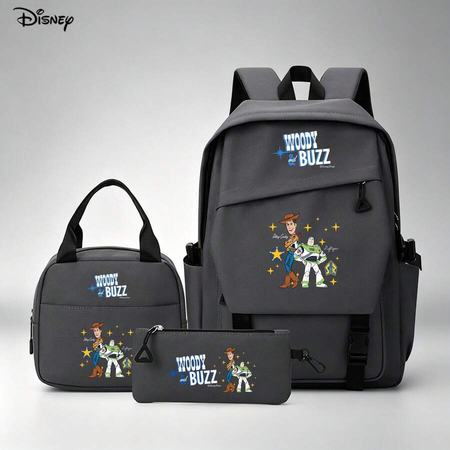 Bộ 3 món đồ chơi Disney Toy Story Woody & Buzz Lightyear màu xám - Bao gồm ba lô, túi đựng laptop, túi giữ nhiệt và hộp đựng bút, phù hợp cho văn phòng, học tập và du lịch. - màu 1 - Xem 1