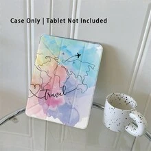 1pc Watercolor World Map "Travel" Print Transparent Back Tablet Case Innovative Foldable Stand With Multiple Viewing Angles For Work & Entertainment Ideal For Modern Users, Protective Cover With Pen Slot Compatible With IPad Pro 2024/Air M3/A16 2025,Compatible With XIAOMI,Compatible With SAMSUNG,Compatible With Huawei Matepad,Compatible With Honor Pad - Multicolor - View 2