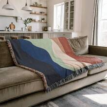 Multifunctional Tassel Woven Blanket - Colorful Striped Pattern, Can Also Be Used As Sofa Cover, Chair Cover, Home Decor, Furniture Cover, Tablecloth, Shawl, Outdoor Picnic, Camping, Beach Towel - Multicolor - View 2