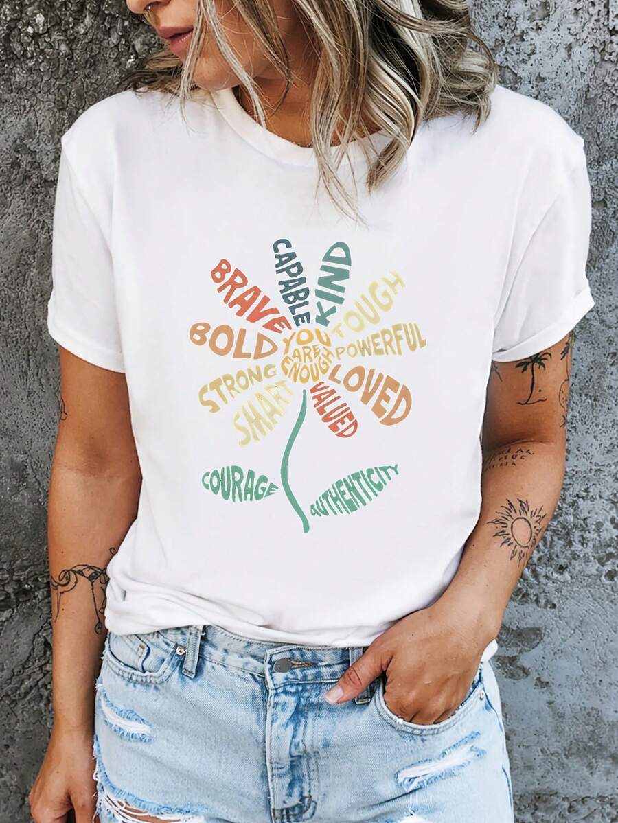 Ropa de mujer europea y americana transfronteriza 2024, Top holgado casual de manga corta con cuello redondo, Camiseta básica de manga corta