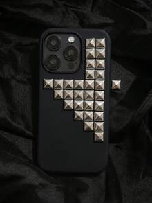 1 chiếc ốp lưng điện thoại Halloween DIY Stud Punk Cool Cross Religious Rock N Roll Rivet Metal Leather tương thích với iPhone 17 Pro Max 16 15 14 13 12 11 Pro Max Plus. - Đinh tán đen không đều - Xem 2
