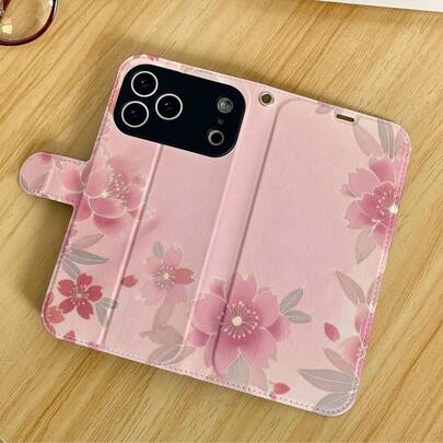 1pc New Elegant Sakura Floral Pattern Full Coverage Classic Anti-Drop High-Quality PU Leather Flip Phone Case With Detachable Lanyard, Foldable Card Slot, Suitable For IPhone17/IPhone17 Air/IPhone17pro/IPhone17pro Max/IPhone16/IPhone16 Plus/IPhone16pro/IPhone16pro Max/IPhone15/IPhone15 Plus/IPhone15pro/13/14/12/11, Great Gift For Friends, Family, Couples, Birthday, Holidays