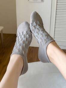 5 pares de calcetines invisibles tipo barco de mujer con textura de burbuja, estilo dulce de macarrón, para uso casual diario, adecuados para primavera y verano - Multicolor - Ver 3