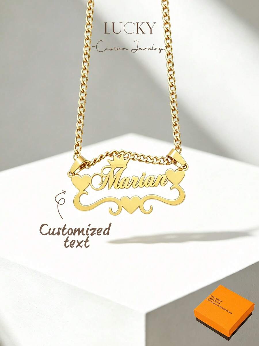 Customized Name Necklace, Double-Layer Gold-Plated Personalized Letter Necklace, Minimalist Daily Style, Customizable Exclusive Text. Product Includes Gift Box, Suitable As Valentine's Day Gift, Birthday Gift, Mother's Day Gift, And Everyday Gift. - Necklace - View 1