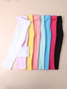 8pcs/Set Classic Versatile Candy Color Girls Ankle Length Leggings, Solid Color Girls Tight Pants Tights, Suitable For Daily Wear, All Seasons - Multicolor - View 5
