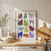 1 buah Set Ilustrasi Kucing Berwarna-warni Tanpa Bingkai, Poster Kucing yang Cerah dan Unik untuk Dekorasi Kamar Tidur, Asrama, Ruang Tamu, Kembali ke Sekolah, Poster Unik, Hadiah - kucing - View 3