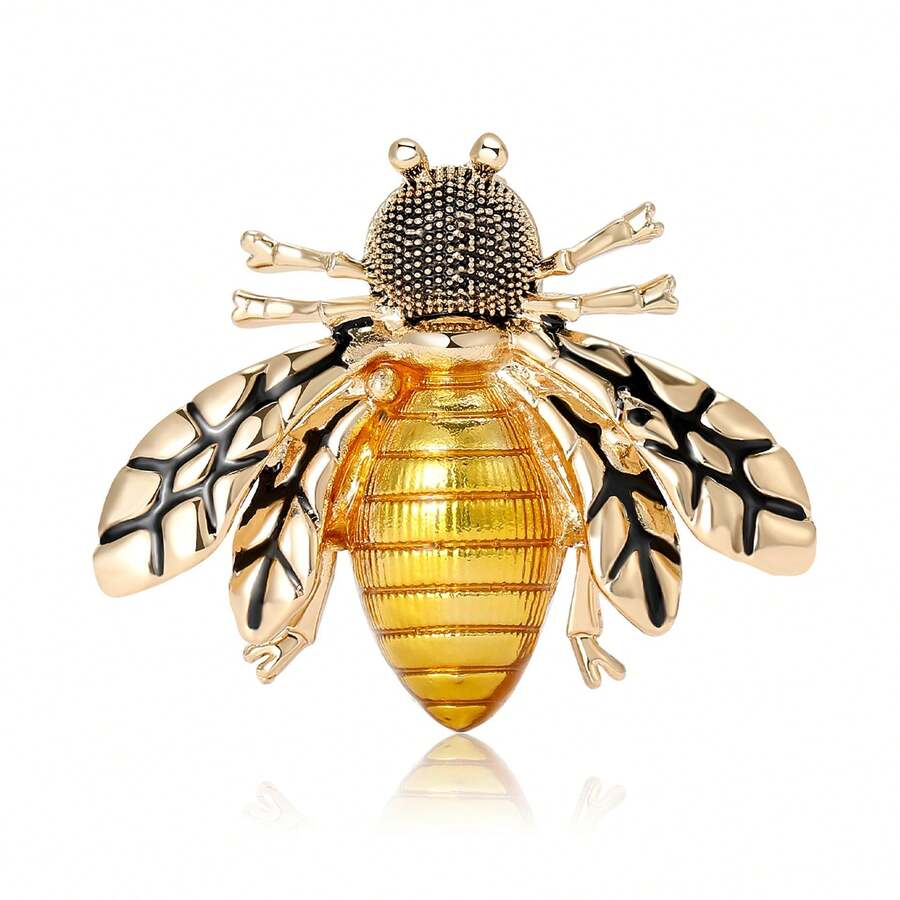 Broche de abeja grande con efecto de esmalte goteado, accesorio de flor y decoración de insecto de alta gama para ropa de mujer, regalo para familiares y seres queridos - Abeja dorada - Ver 1