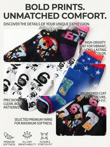 5 Pairs Unisex Colorful Pop Art Numeric Pattern Contrast Detail Polyester Breathable Short Socks, Suitable For Daily Wear And Street Fashion - Multicolor - View 3