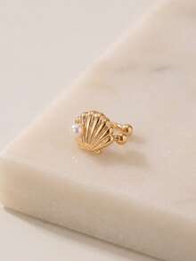 1 pièce Boucles d'oreilles clip-on pour femmes, thème océanique d'été. Motifs de vie marine : étoile de mer, coquillage, faux perle, poulpe. Convient pour la plage, les voyages, les fêtes, les accessoires de bijoux de vacances - Or jaune - Voir 6