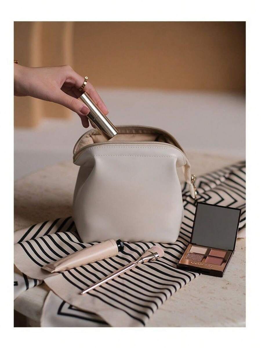 Leather Makeup Bag Mini Travel Coin Purse Shell Bag Cloud-Shaped Cosmetic Storage Bag Portable - Off White - View 1