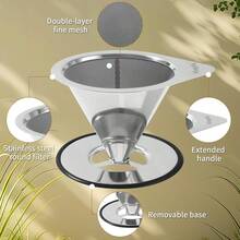 Mongdio Pour Over Coffee Dripper, Stainless Steel Coffee Dripper, Reusable Metal Coffee Filter, Double Mesh Design Of Pour Over Coffee Maker With Removable Base, 1-2 Cups - ColorA - View 3