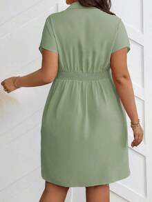 Vionelle Vestido casual de verano de manga corta con detalle de nudo en la parte delantera, en talla grande y unicolor - verde menta - Ver 2