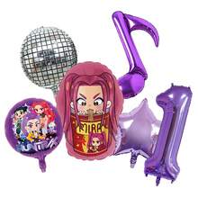 Globos decorativos autorizados del tema del grupo de chicas de K-Pop Witch Girl para fiesta de cumpleaños, conjunto de decoración de globos para fiesta de cumpleaños de niña, festival de música, incluye globos de papel de aluminio morados y globos con números, adecuado para decoraciones de mesa de pastel de bautizo de bebé, juguetes de globos - TZQQ - Ver 5