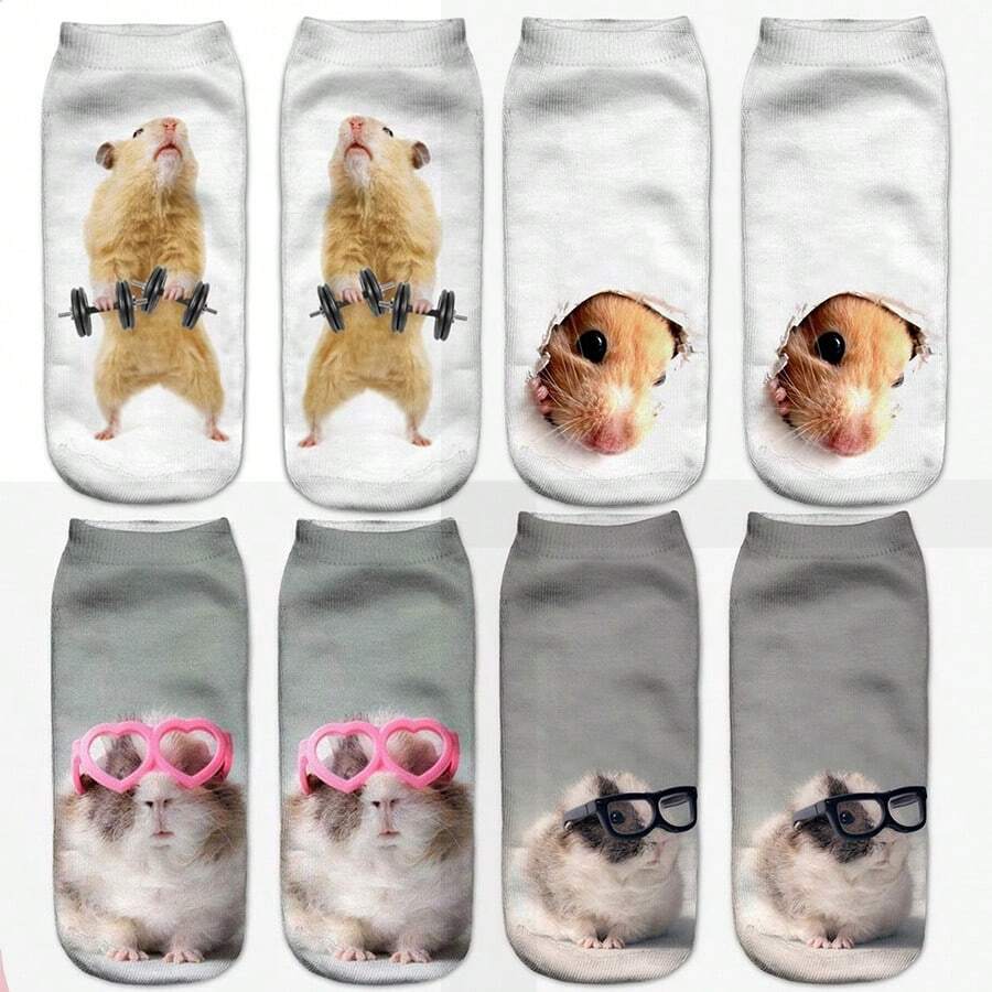 4pairs Unisex 3D Rat Pattern Cute Ankle Socks For Daily Life - Multicolor - View 1