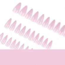 24pcs French Cat Eye Pink Floral Rhinestone Almond Nails + 1pc Jelly Gel + 1pc Nail Buffer - Multicolor - View 4