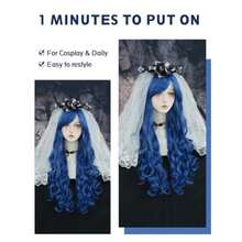 7JHH WIGS Peluca De Novia Larga Y Ondulada De Color Azul Para Disfraz De Cosplay De Sirena Para Fiesta De Halloween De Fibra Natural Resistente Al Calor Y A Altas Temperaturas Para Mujer - Novia Azul - Ver 3
