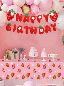 1件/3件/草莓主题派对装饰，“生日快乐”横幅，生日派对装饰，草莓主题宝宝生日用品；完美适用于新娘送礼会、周年纪念日、生日装饰、派对背景、最佳礼物、节日装饰、派对花环、季节性装饰、横幅/彩带、丝带、餐桌中心装饰品和艺术墙 - 多色 - 查看 6
