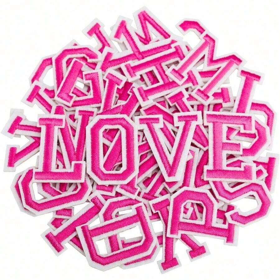 52 Pcs 3.8cm/1.5inch Letter Shaped Iron-On Patch Clothes A-Z Alphabet Patches Name Decorate Repair Patches - 52件粉紅色 - 查看 1
