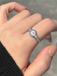 1pc Fashionable Unique Design Fake Watch Ring, Gift For Girls, Women's Decorative Watch Ring, Non-Functional - 銀色 - 查看 5