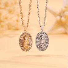 1pc Fashionable Stainless Steel Gold-Color Chain Pendant Necklace, Cubic Zirconia Embedded, Waterproof, Unisex  Jewelry - Yellow Gold - View 6