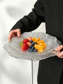 1 pièce Assiette à fruits en verre créative, plateau à fruits de style Ins de haute qualité, assiette à dessert pour thé de l'après-midi raffinée, plat de luxe pour collations, bonbons et noix pour le salon, la salle à manger, le café, la pâtisserie, le mariage, la fête, l'anniversaire - Transparent - Voir 1