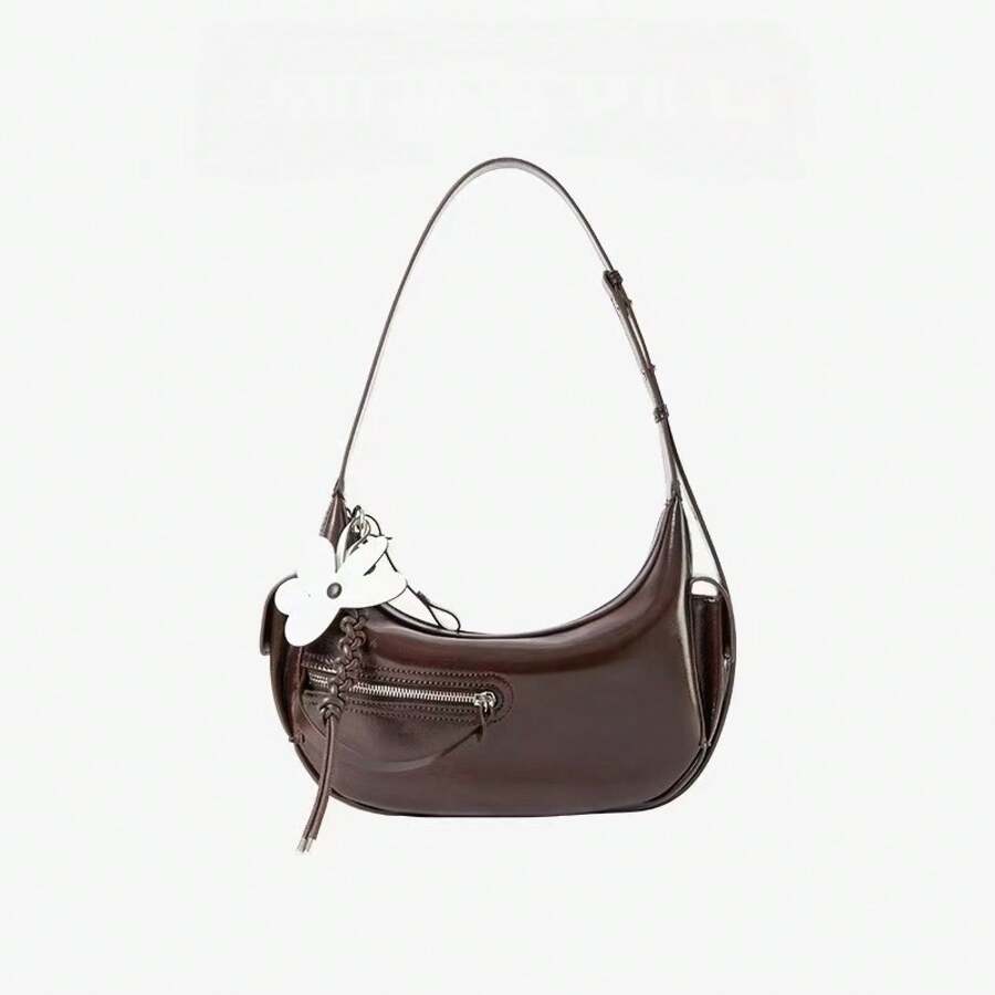 Crescent Bag - Dark Chocolate + Dark Chocolate Knotted Flower Ornament - View 1