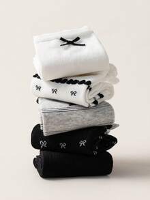 5 Pairs Women's Cotton Boat Socks, Cute Bow Striped Print, Casual Office School All-Season Comfortable Socks - Multicolor - View 9