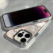1pc Minimalist Transparent Metal Anti-Drop French Princess Castle Collage Pattern Phone Case, Personalized Compatible With Apple 16 Pro Max, 17/16/15/14 Plus, 13/12/11, Air - Multicolor - View 5
