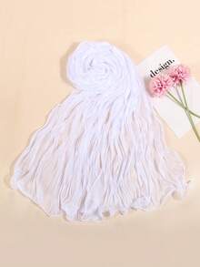 1pc Women's Lightweight Solid Color Ruffle Edge Crinkle Scarf, Fashionable Casual Accessory Suitable For Daily Wear, Beach, Travel, Sun Protection - White - View 1