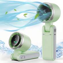 Portable Handheld Turbo Fan, 5000mAh Battery Operated, Up To 12 Working Hours, 5 Gear Wind, LED Display, 180-Degree Foldable, 3-In-1 Hand Fan, Rechargeable Stylish Fan With Air-Turbo-Tech Cooling For Outdoor Activities, Travel, Work&Beach Trip Essentials(Green) - 綠色 - 查看 1