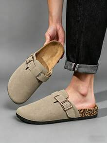 Khaki Comfort Slippers Men's Easy-On Home Shoes, Cork-Like Footbed With Arch Support, PVC Sole And Decorative Buckle - 卡其色 - 查看 6