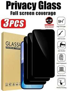 BOLLYMORE 3pcs Apple Privacy Screen Protector Film Compatible With IPhone 17, 16 Pro Max, 16, 16 Pro, 16 Plus, 15 Pro Max, 15, 15 Pro, 15 Plus, 14 Pro Max, 14 Pro, 14 Plus, 13 Pro Max, 13, 13Pro, 12, 11 XR, XS Max And XS. Made Of Tempered Glass, Anti-Peeping, Bubble-Free, Scratch-Resistant, Easy To Install, And Compatible With Phone Cases. - 3pcs-privacy - View 15