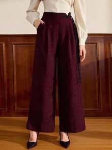 Pantalones de Vestir para Mujer, Gris, Cintura Alta, Estilo Clásico Retro con Detalle de Lazo y Bolsillos, Elegantes para Otoño e Invierno - Granada - Ver 3