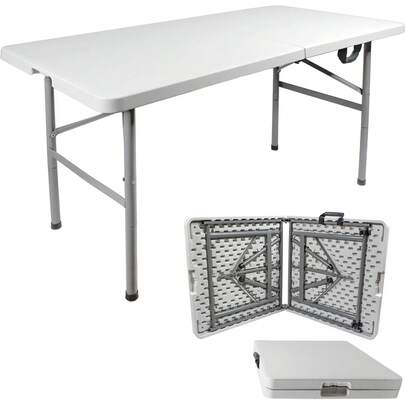 Jardimex Mesa Plegable Plastico Tipo Portafolio 122cm Portatil Jardin Excelente Calidad Resistente Picnic Blanco Aire Libre Patio Multifuncional Tablon Plegable