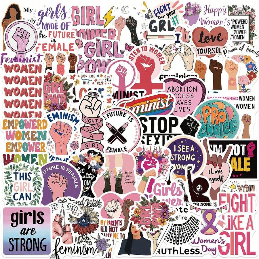 50pcs Feminism Stickers Retro Ins 2D Fantasy Sun Ins Y2K Downtown Aesthetic Stickers Gifts Humorous And Funny Stickers 80S 90s Anime Stickers For Scrapbook Supplies Envelope, Water Bottle, Computer, Laptop, Phone, Luggage, Notebook, Fridge,Festival Party,Christmas Decoration New Year Winter - 50pcs - View 1