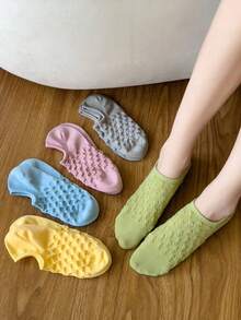 5 pares de calcetines invisibles tipo barco de mujer con textura de burbuja, estilo dulce de macarrón, para uso casual diario, adecuados para primavera y verano - Multicolor - Ver 2