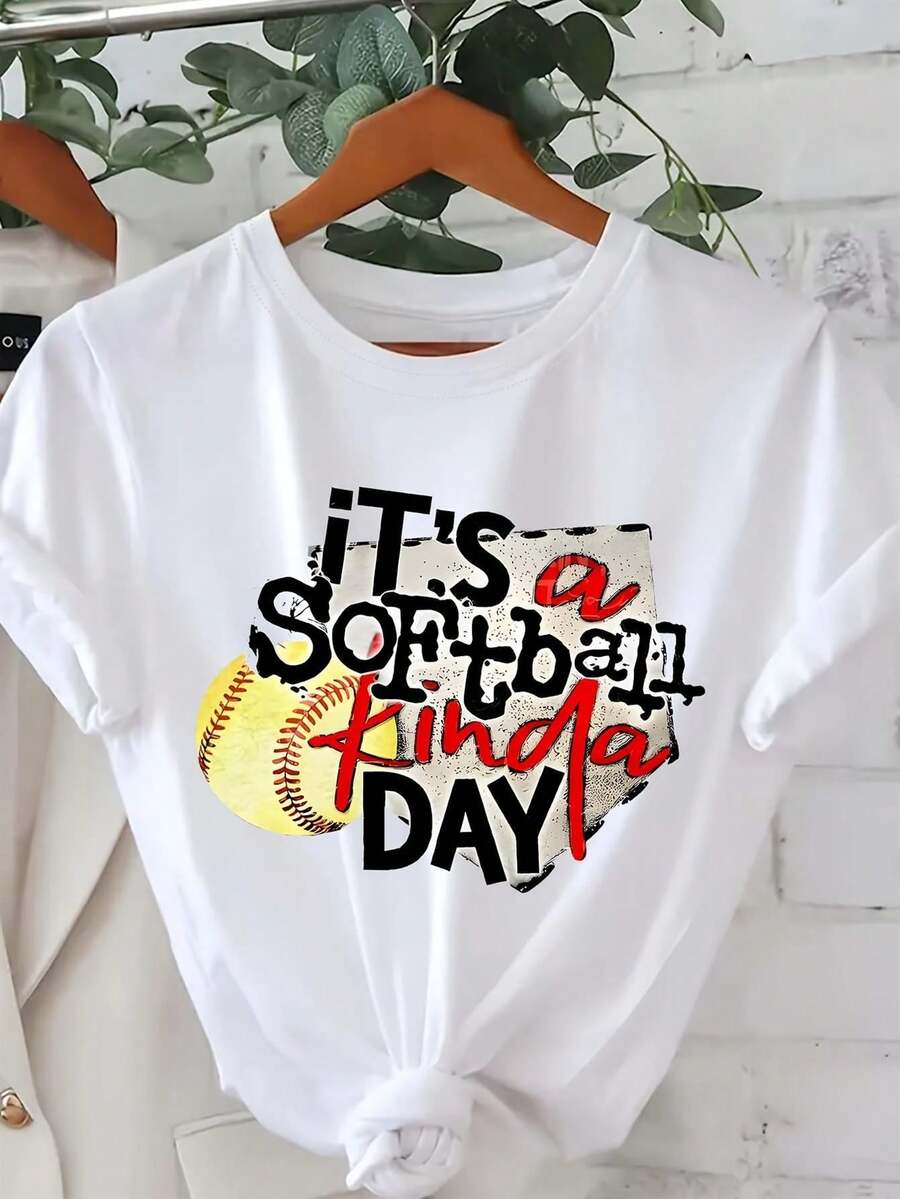 Camiseta ligera y transpirable de algodón, edición limitada, de manga corta y cuello redondo con diseño de béisbol, perfecta para primavera y verano, disponible en tallas grandes para mujer. - Blanco - Ver 1
