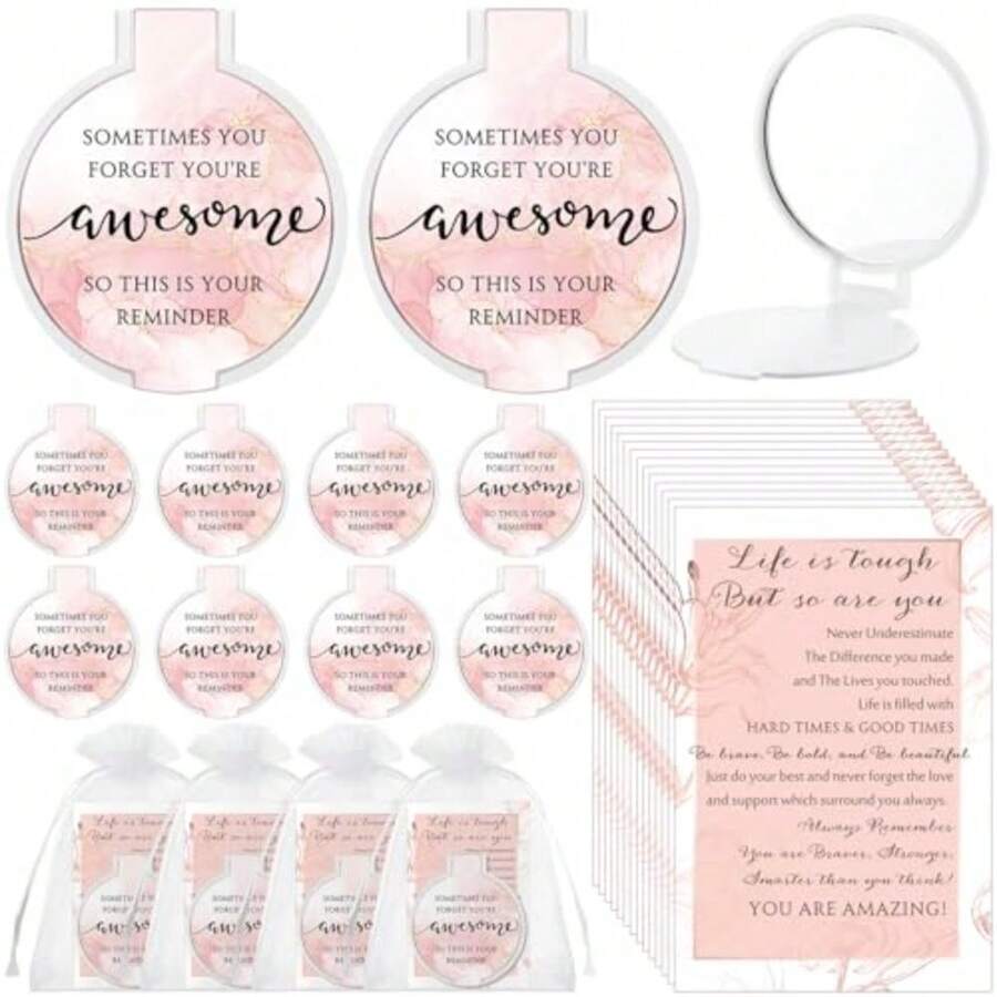 Cinnvoice - Juego de 50 espejos inspiradores compactos para mujeres a granel Sometimes You Forget You Awesome Motivational 2.76 pulgadas - Espejo de bolsillo plegable portátil para compañeros de - Multicolor - Ver 1