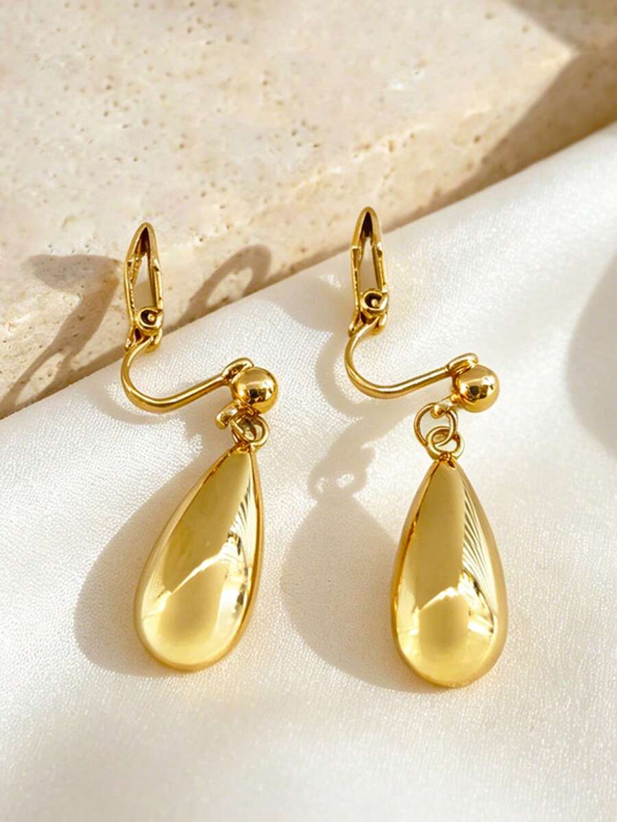 1 paire de boucles d'oreilles minimalistes en acier inoxydable avec pendentif goutte d'eau lisse, plaqué or 18 carats, convient pour un port quotidien, cadeau de bijoux
