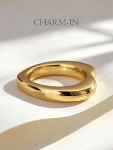 Charm-In 女款鍍金粗款無限符號戒指 | 極簡風格，適合日常配戴與派對場合，適合作為週年紀念/女友禮物 - 金色 - 查看 1