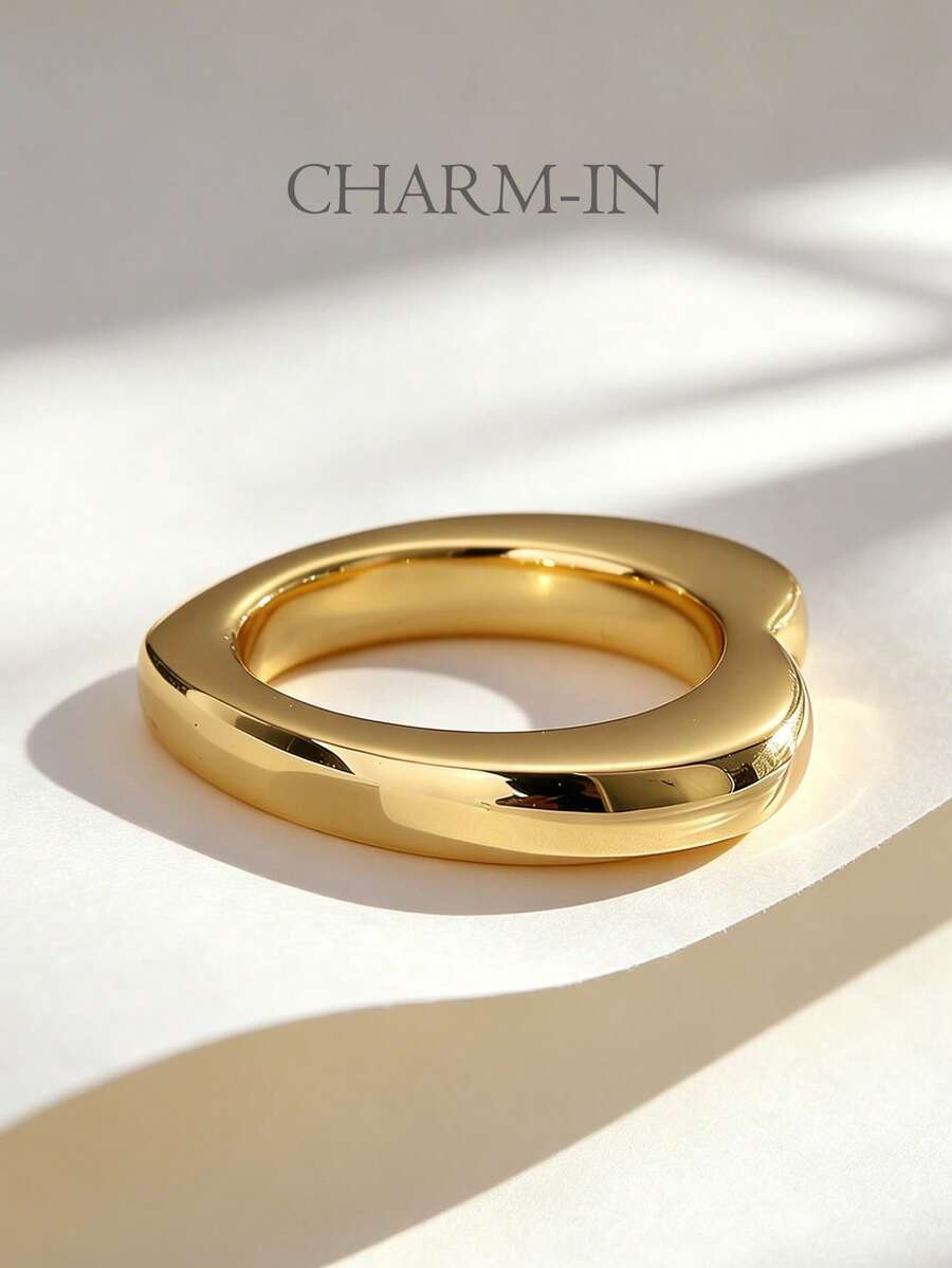 Charm-In 女款鍍金粗款無限符號戒指 | 極簡風格,適合日常配戴與派對場合,適合作為週年紀念/女友禮物 - 金色 - 查看 1