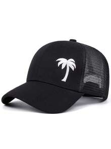 1pc Hat For Men Palm Tree Embroidered Mesh Back Trucker Hat | Summer Breathable Baseball Cap For Men,Beach,Holiday - Multicolored - View 3