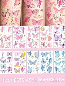 10 Sheets Butterfly Fairy Temporary Tattoos For Girls - Vibrant Colorful Butterfly Designs With Floral & Star Accents, High Quality Body Art For Birthday Parties, Fairy-Themed Events, Festivals - Easy Apply &, No Residue, Party Accessories, Whimsical Tattoos, Easyremove Tattoos, Festival Accessories, Fairythemed Decor, Body Art, Festival Goers, Lightweight Material, Festival Attendees - Multicolor - View 1