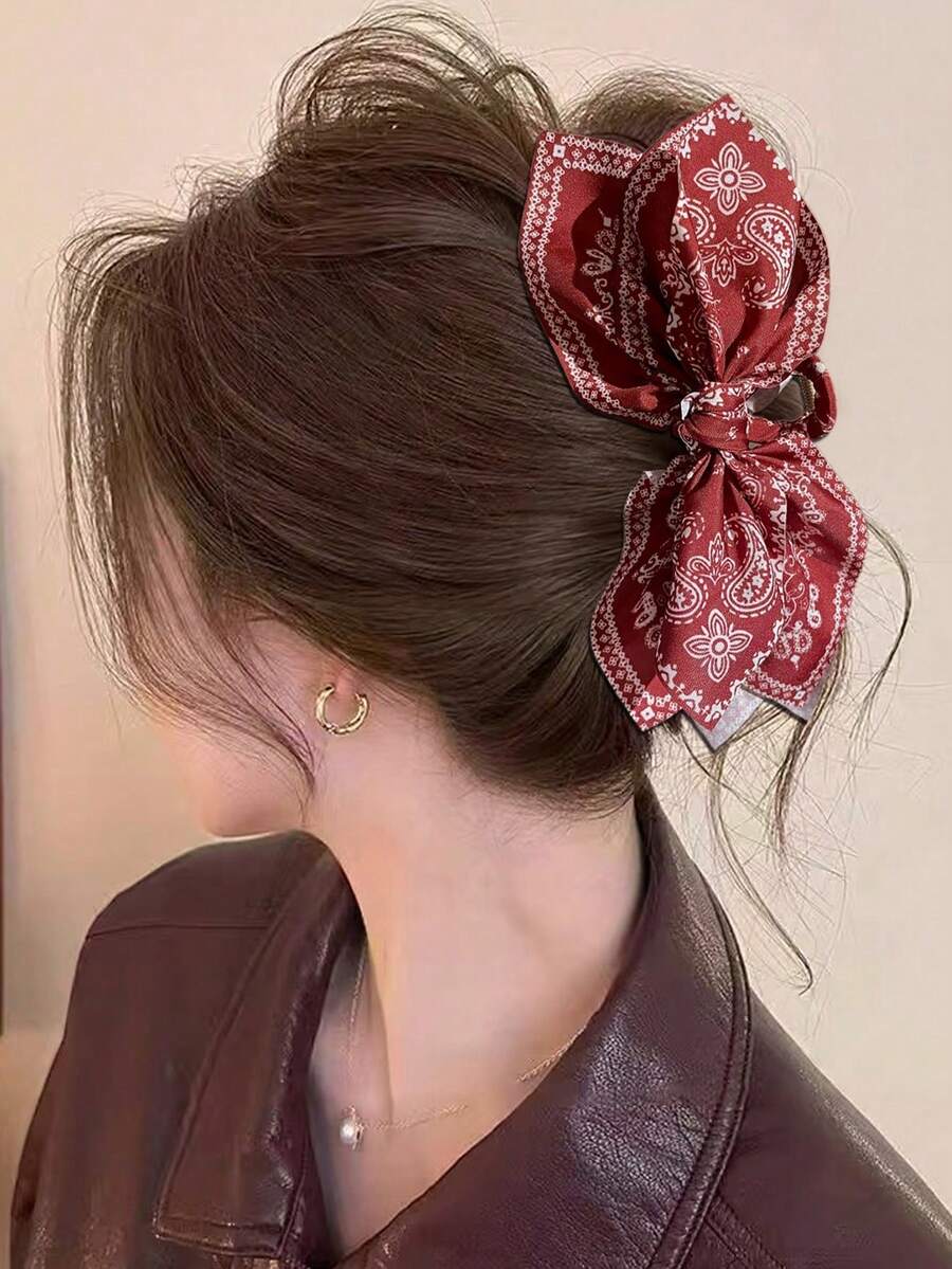 1pc Bohemian Style Cashew Knot Hair Clip, Minimalist Elegant High-End, Suitable For Beach And Holiday Photos. Red And White, Can Firmly Fix Hair, Is A Beautiful Hair Accessory. Elegant Hair Clip Accessory, Suitable For Autumn/Winter School And University. Summer Clothing Hair Clip - Red - View 1