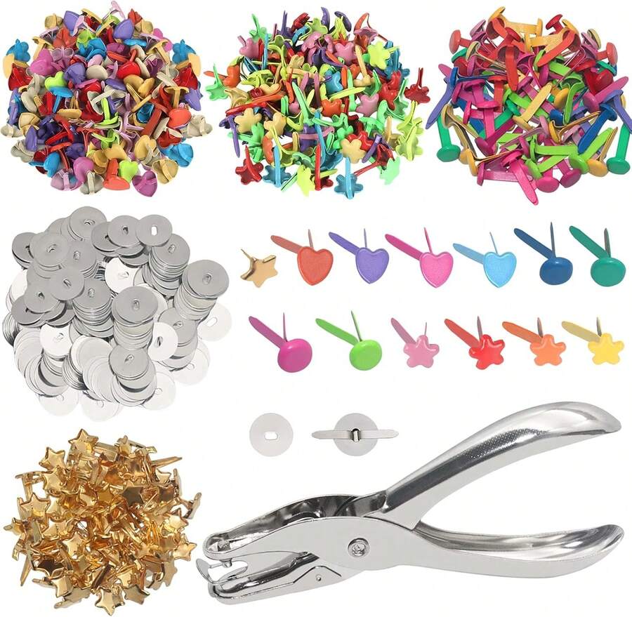 400 Pcs Mini Brad Paper Brads Fastener, Multicolor Metal Brad Split Pins Pastel, Round Fasteners With 400pcs Silver Washers And Hole Punch, Small Paper Fasteners For Crafts_Scrapbooking DIY Supplies - White - View 1