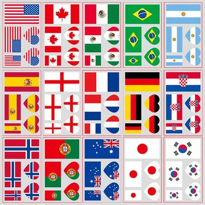 15pcs Country Flag Temporary Tattoo, 2026 Football Sports Event Tattoo Stickers, Game Day Fans Celebration Fake Tattoo, Waterproof And Easy To Apply