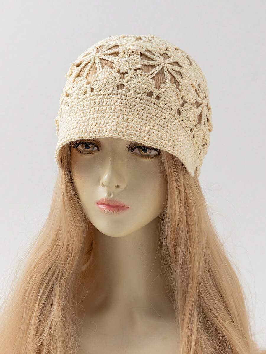 1 chiếc mũ len móc thủ công nhẹ, thời trang mùa xuân/thu dành cho nữ, phù hợp với phong cách boho hàng ngày. - A - Xem 1