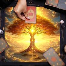 1 pezzo Telo da tavolo con motivo Albero della Vita misterioso per tarocchi, altare wicca, telo da tavolo fantastico con Albero della Vita per pad di tarocchi e oracoli - nero - Visualizzare 3