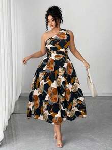Vestido maxi de punto con estampado floral azul y blanco para mujer de talla grande, adecuado para volver al colegio, graduación, San Valentín, festival de música, Día de la Madre, Halloween, Acción de Gracias, Pascua, Baile de graduación, citas, temporada de bodas, viajes al aire libre - Negro - Ver 3