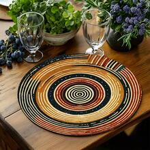 Set med 1/2/4/6/8/300 runda bordsunderlägg med 36 cm diameter, designade med retro koncentriskt cirkelmönster och vävt brunt beige gradientspiralmönster, tjockt slitstarkt tyg - Multifärgad - Visa 2